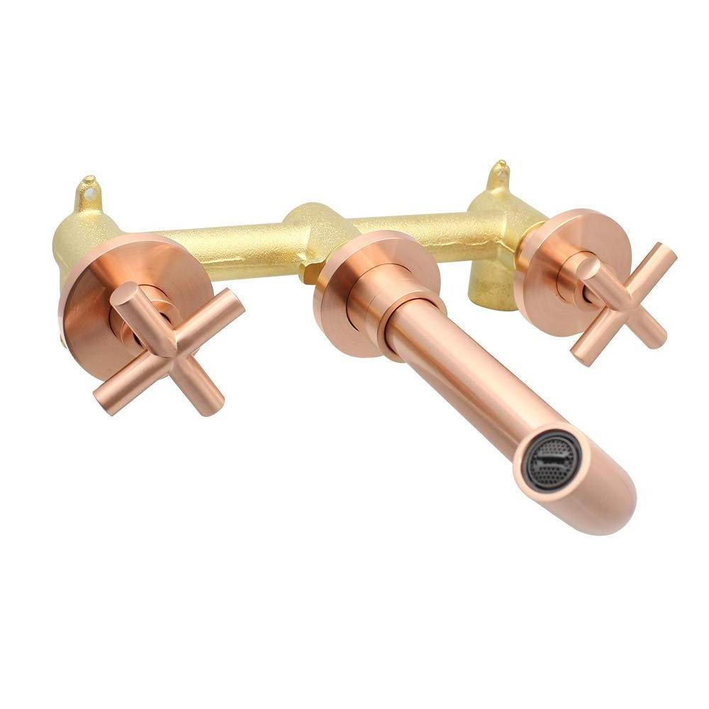 Wall Mounted  Rose Gold Bathroom Basin Faucet brass