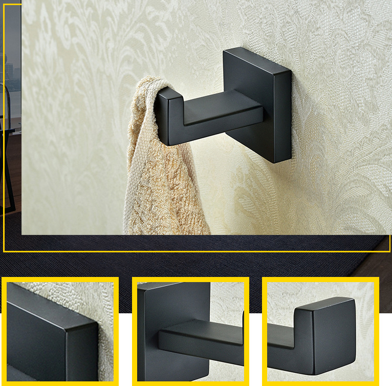 Bathroom Wall Stainless Steel Single Black Coat Robe Hook