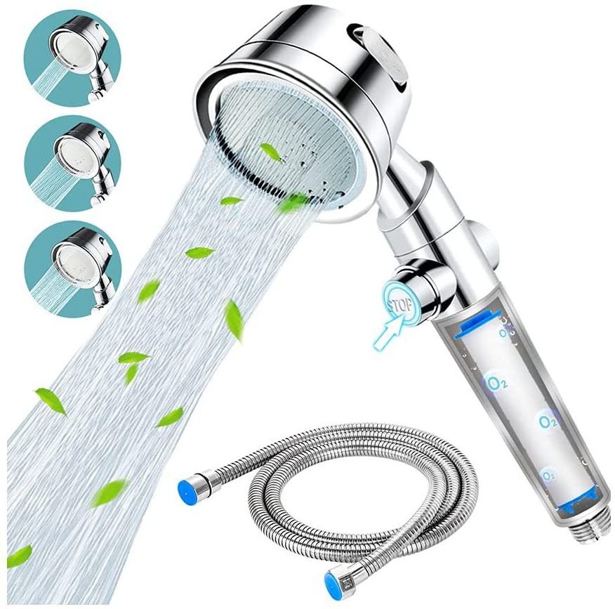 Chrome Handheld Shower Head Combo Set Ionic Shower Head With Shower Hose and Bracket