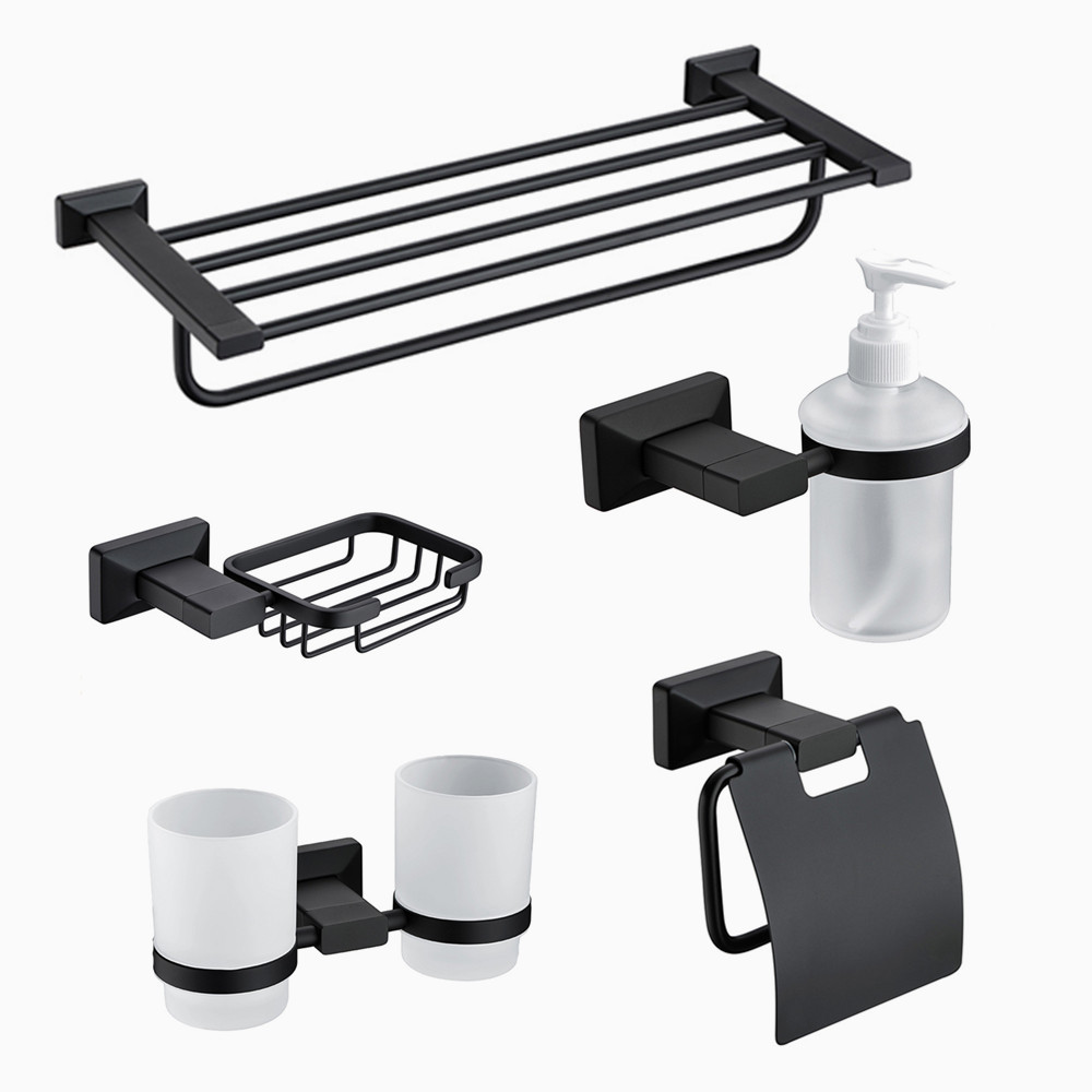 Bathroom 5-Piece Bath Hardware Black Accessories Set