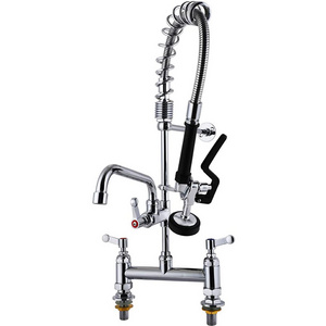 8 Inch Center Deck Mount Double Handle Spray Value Commercial Pre Rinse Restaurant Kitchen Faucet