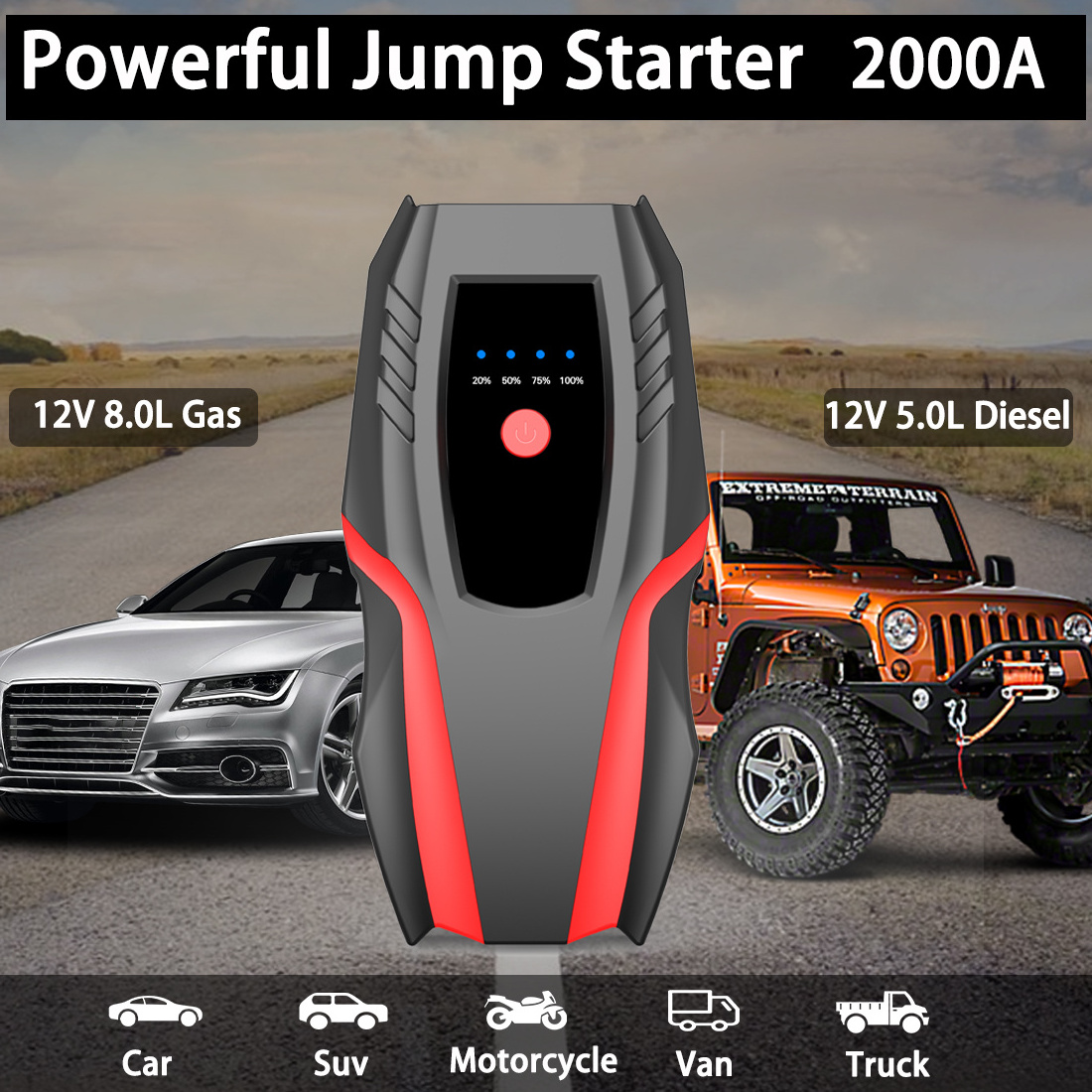 2024 ODM 22200mWH Car Jump Starter Quick Charge Portable Pack with LCD Display for Up to 3.0L Gasoline and 6.0L Diesel Engines