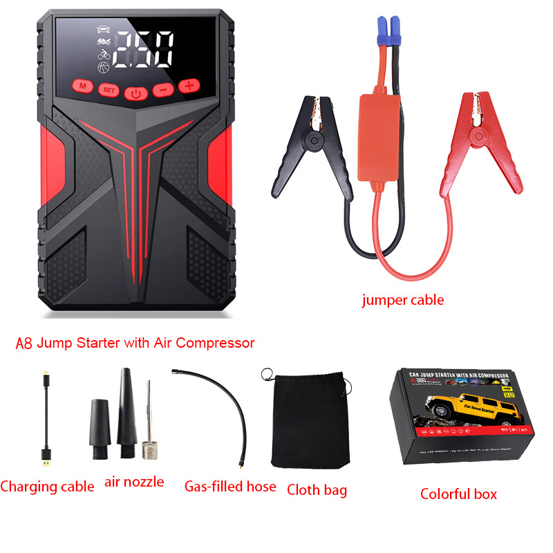 4 In 1 Functions 2000A Portable Jump Starter Battery Pack with Air Compressor Jump Box Air Tire Pump Tire Inflator