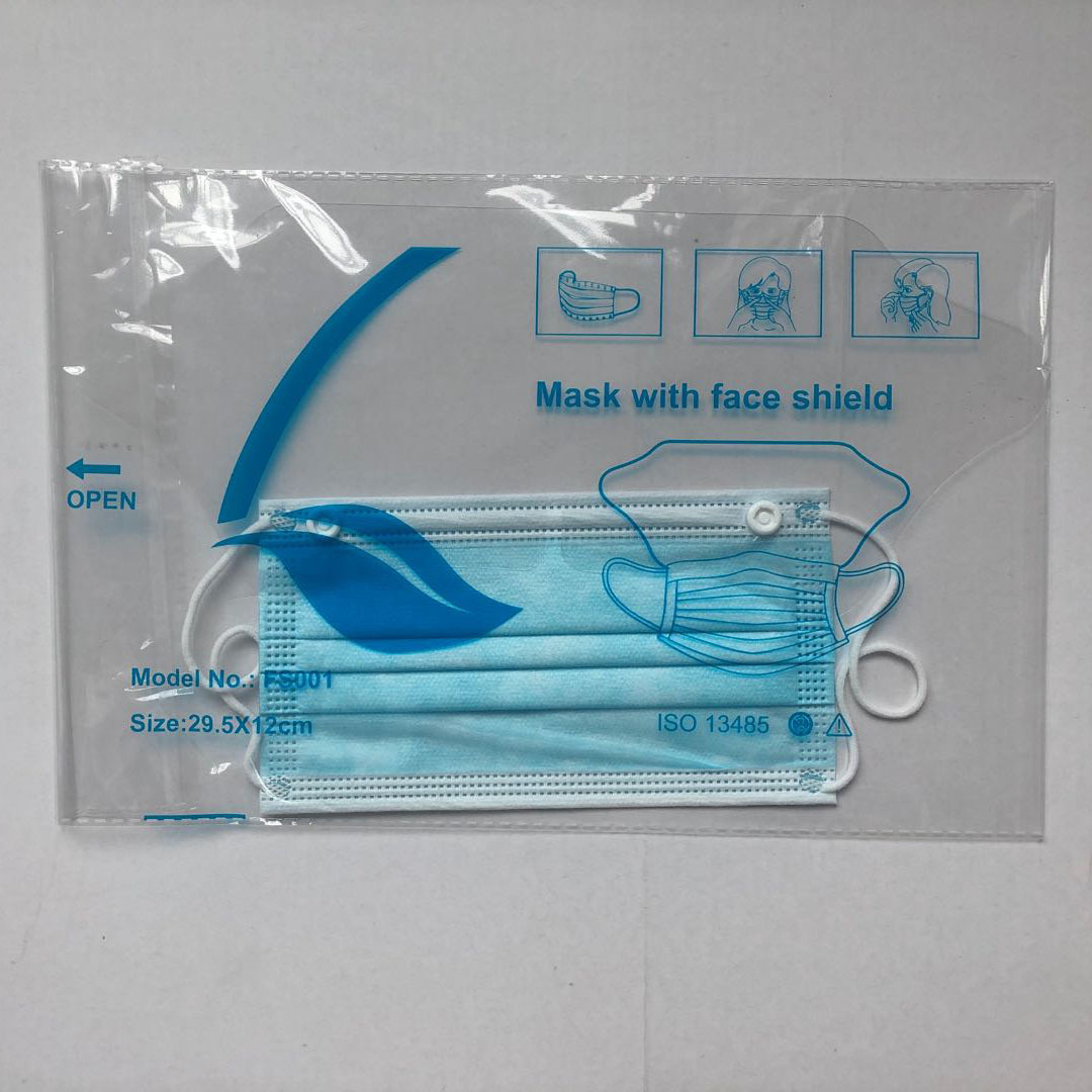 CE Medical disposable face mask with eye protection shield anti foggy dental facemask with splash shield bfe>95