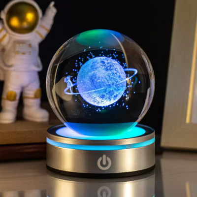 Wholesale Glass Solar System Planet Sphere 3D Laser Engraved Galaxy Crystal Ball with LED Light Night Lamp