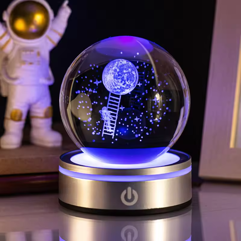 Wholesale Glass Solar System Planet Sphere 3D Laser Engraved Galaxy Crystal Ball with LED Light Night Lamp