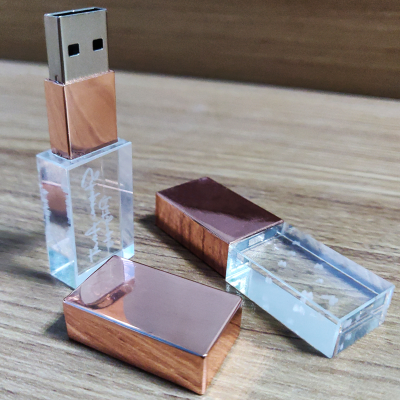 wholesale custom logo Rose Gold USB 3.0 Stick 32GB 64G 128GB Crystal Glass USB Flash Drives pendrive stick with gift box