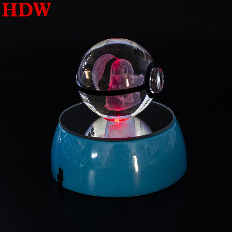 Hot Sale Custom Colorful Light Crystal Ball Gifts 3d Laser Engraved K9 LED Crystal Glass Poke Ball For Promotional Gifts