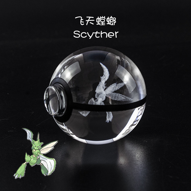 Market most popular k9 Crystal Crafts glass pokmon Ball Souvenir Toy crystal pokeball With LED Light Base For new year kid Gift