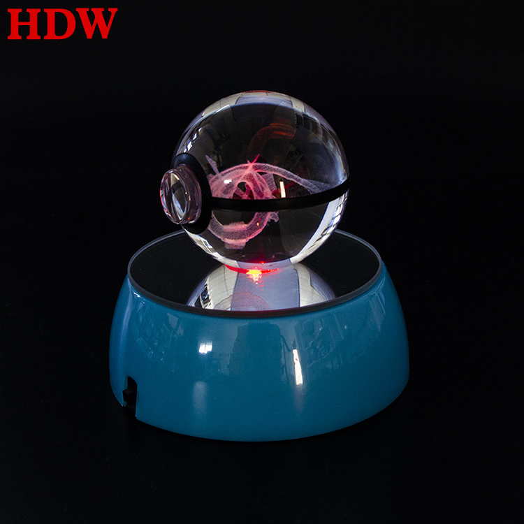 Hot Sale Custom Colorful Light Crystal Ball Gifts 3d Laser Engraved K9 LED Crystal Glass Poke Ball For Promotional Gifts