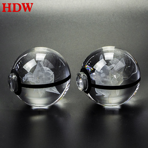 HOT SALE Cartoon figure New Pok mon Design Crystal Glass Ball Crystal Pokeball with led base for kid's new year gift