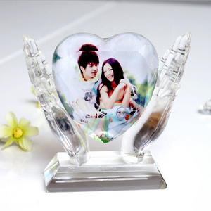 wholesale blank crystal glass photo frame custom 3d Heart Shape Crystal Photo Frame for Home Decoration