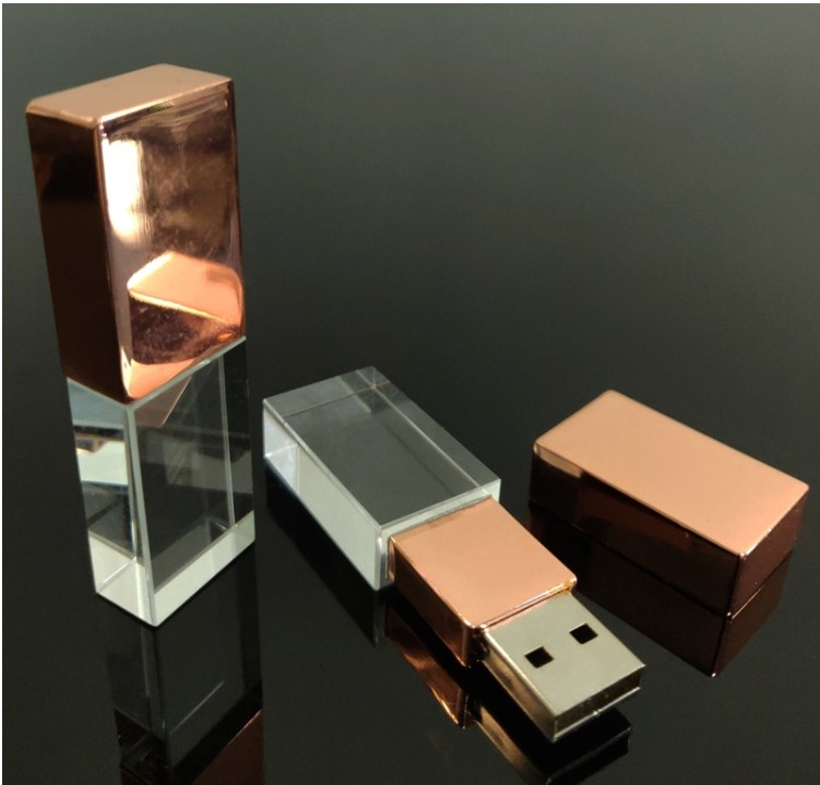 wholesale custom logo Rose Gold USB 3.0 Stick 32GB 64G 128GB Crystal Glass USB Flash Drives pendrive stick with gift box