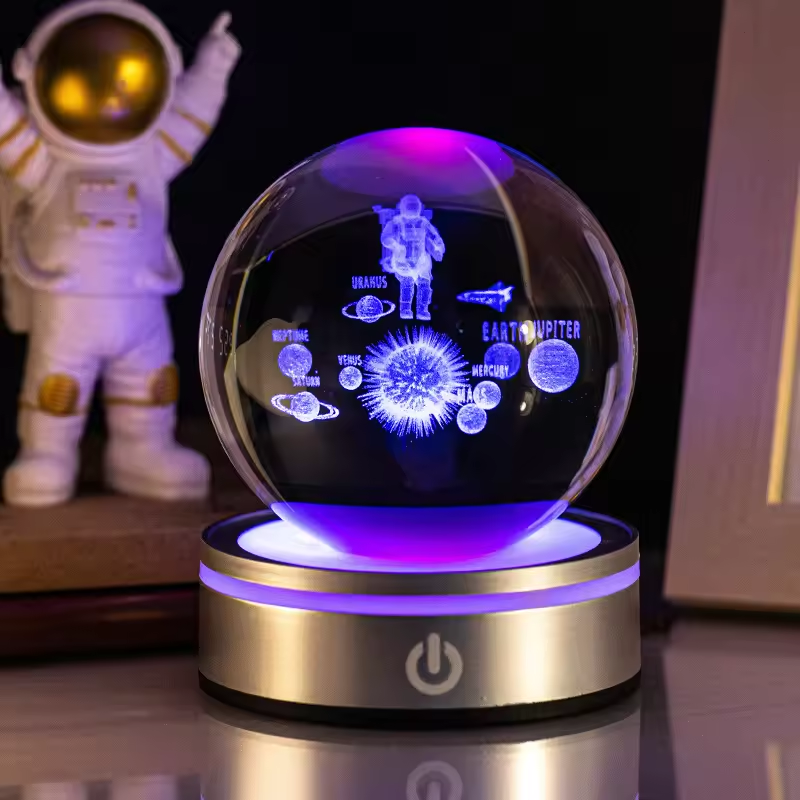 Wholesale Glass Solar System Planet Sphere 3D Laser Engraved Galaxy Crystal Ball with LED Light Night Lamp