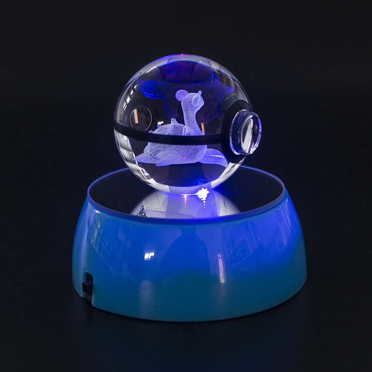 Hot Sale Custom Colorful Light Crystal Ball Gifts 3d Laser Engraved K9 LED Crystal Glass Poke Ball For Promotional Gifts