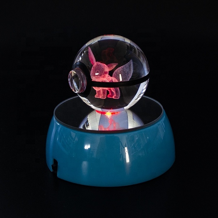 Hot Sale Custom Colorful Light Crystal Ball Gifts 3d Laser Engraved K9 LED Crystal Glass Poke Ball For Promotional Gifts