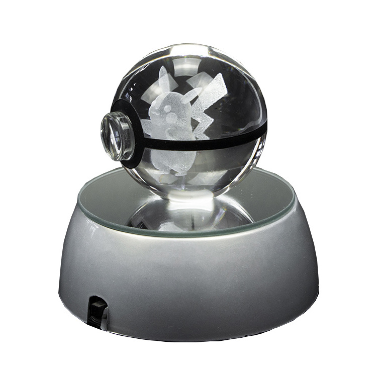 Hot Sale Custom Colorful Light Crystal Ball Gifts 3d Laser Engraved K9 LED Crystal Glass Poke Ball For Promotional Gifts