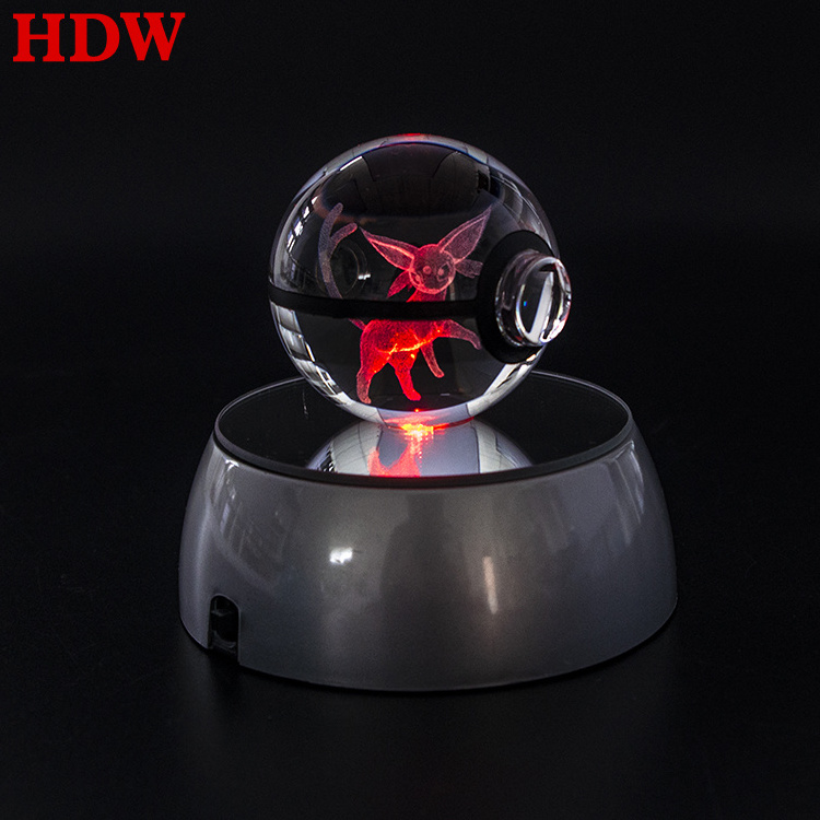 Hot Sale Custom Colorful Light Crystal Ball Gifts 3d Laser Engraved K9 LED Crystal Glass Poke Ball For Promotional Gifts