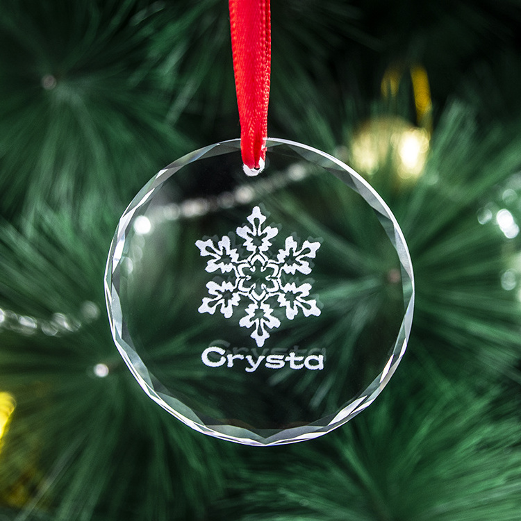 Guangzhou wholesale christmas blank glass pendant Customized 3d logo sublimation Crystal Glass Christmas Ornaments for gifts