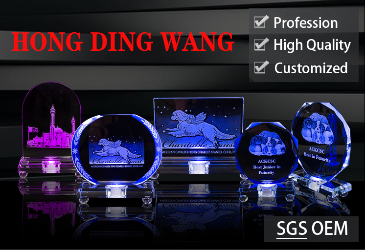 new design pujiang custom office souvenir gift acrylic crystal trophy K9 uv print custom logo cheap crystal base trophy award