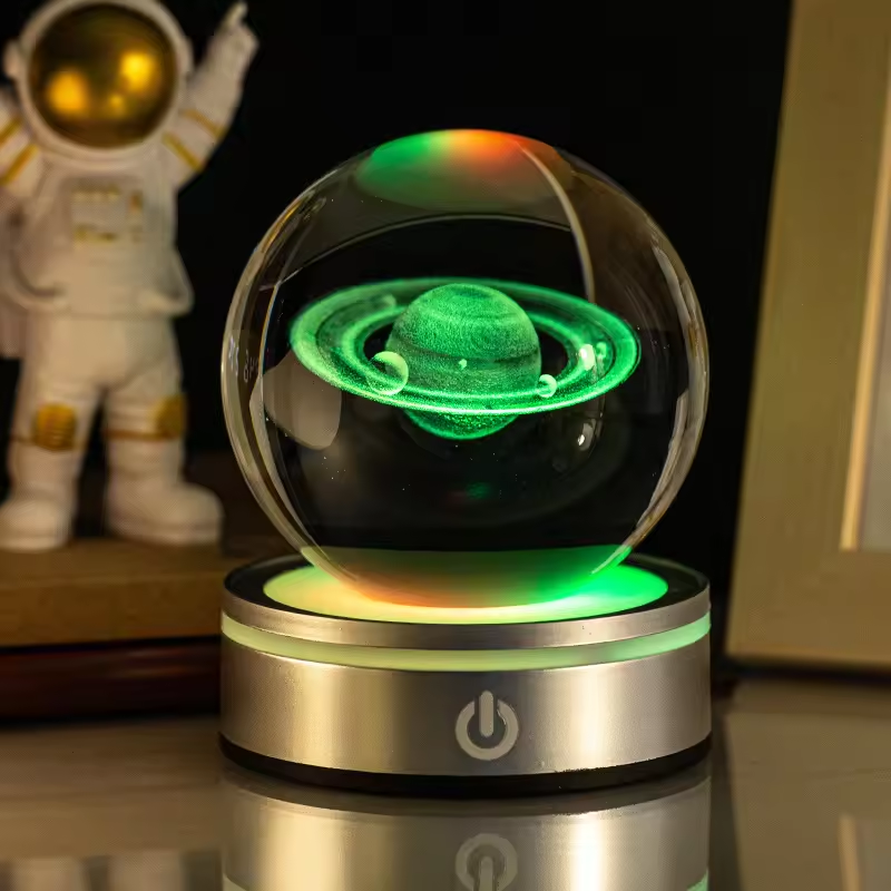 Wholesale Glass Solar System Planet Sphere 3D Laser Engraved Galaxy Crystal Ball with LED Light Night Lamp