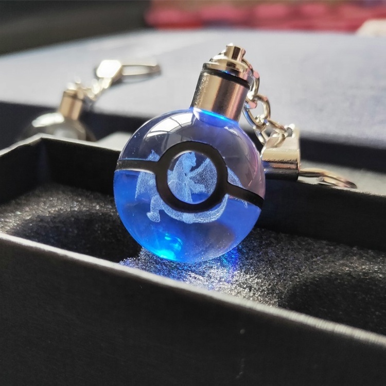 Wholesale New Arrival Anime Character Pokeball 3D Laser Engraving Crystal Ball Keychain for Games Promotional Gifts