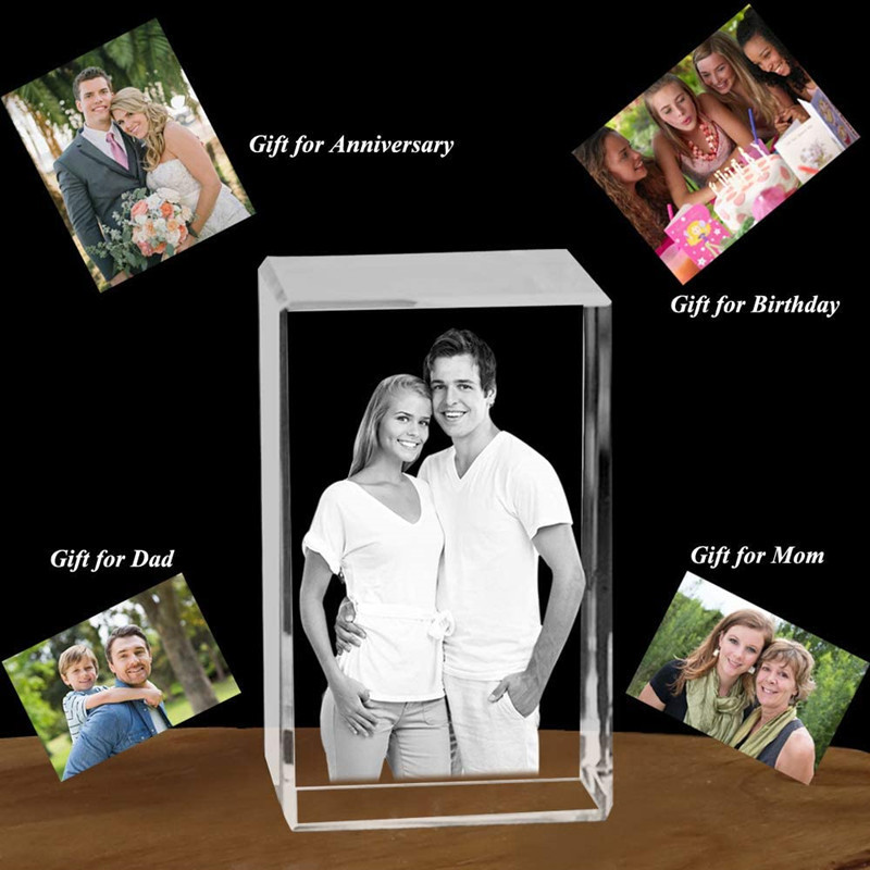 Personalised Etched Glass Picture Block Paperweight Custom 3D Laser Engraving Photo Crystal Glass Cube For Valentine's Day gift