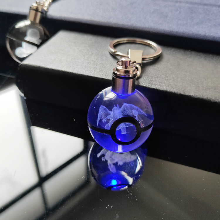 Wholesale New Arrival Anime Character Pokeball 3D Laser Engraving Crystal Ball Keychain for Games Promotional Gifts