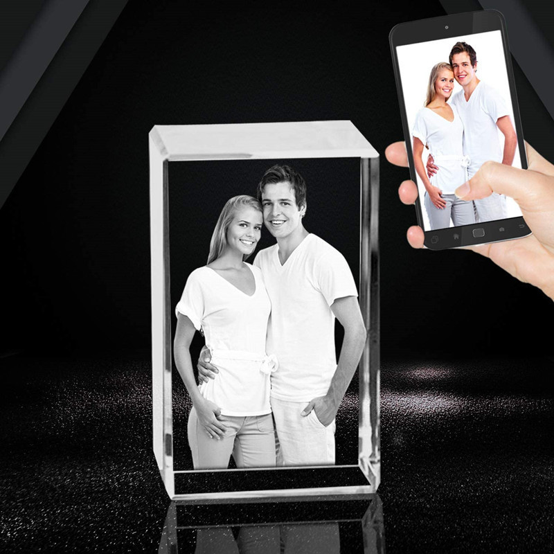 Personalised Etched Glass Picture Block Paperweight Custom 3D Laser Engraving Photo Crystal Glass Cube For Valentine's Day gift