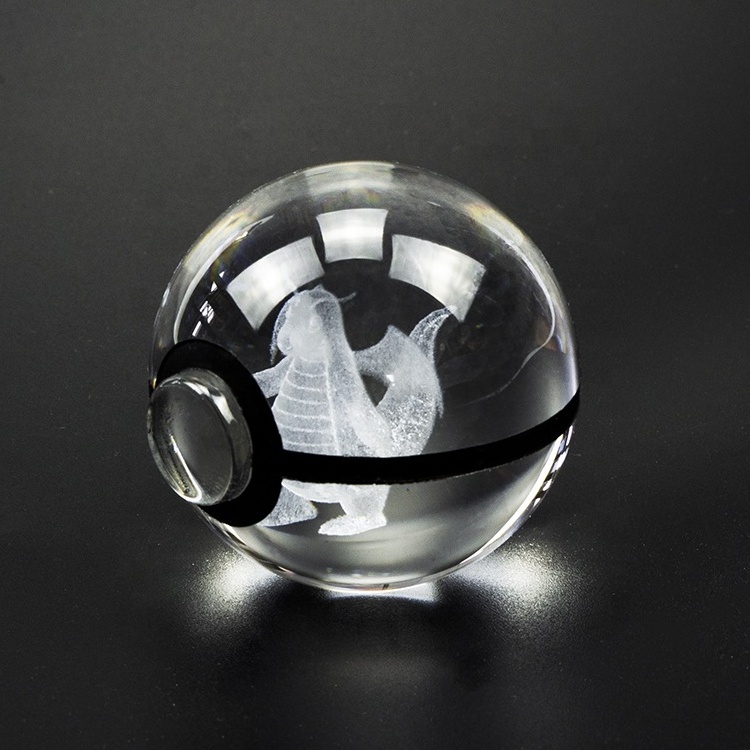 cheap wholesale 5CM Souvenir Gifts Anime character transparent custom logo Crystal glass PokeBall for kid gift