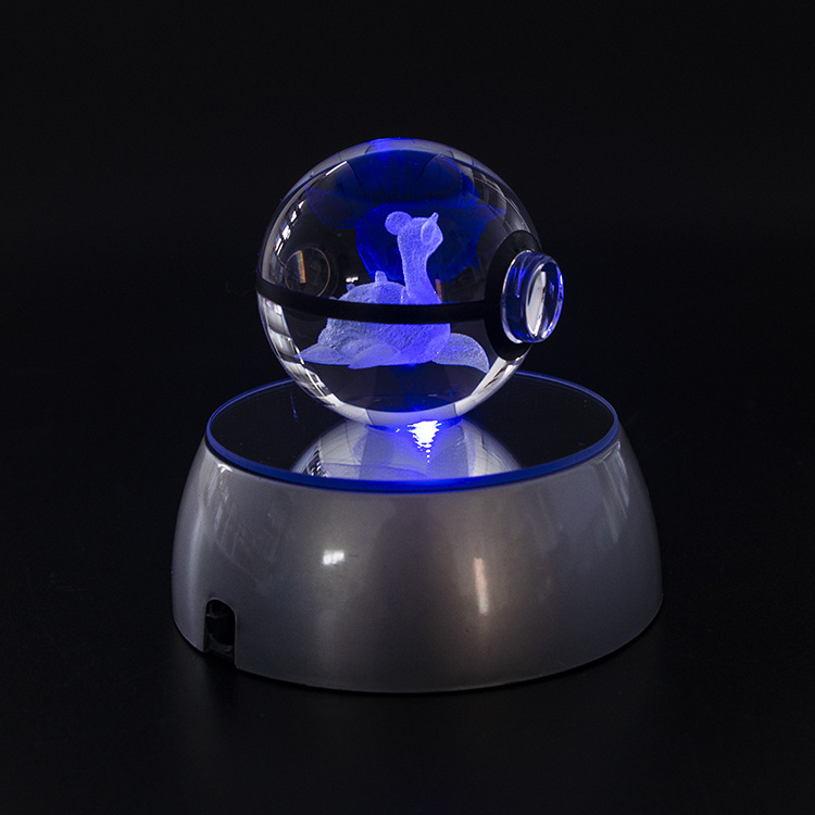 Wholesale 50mm LED Clear Crystal Magic Ball Stand with Laser Engraved Anime Children's Gift or Souvenir Model