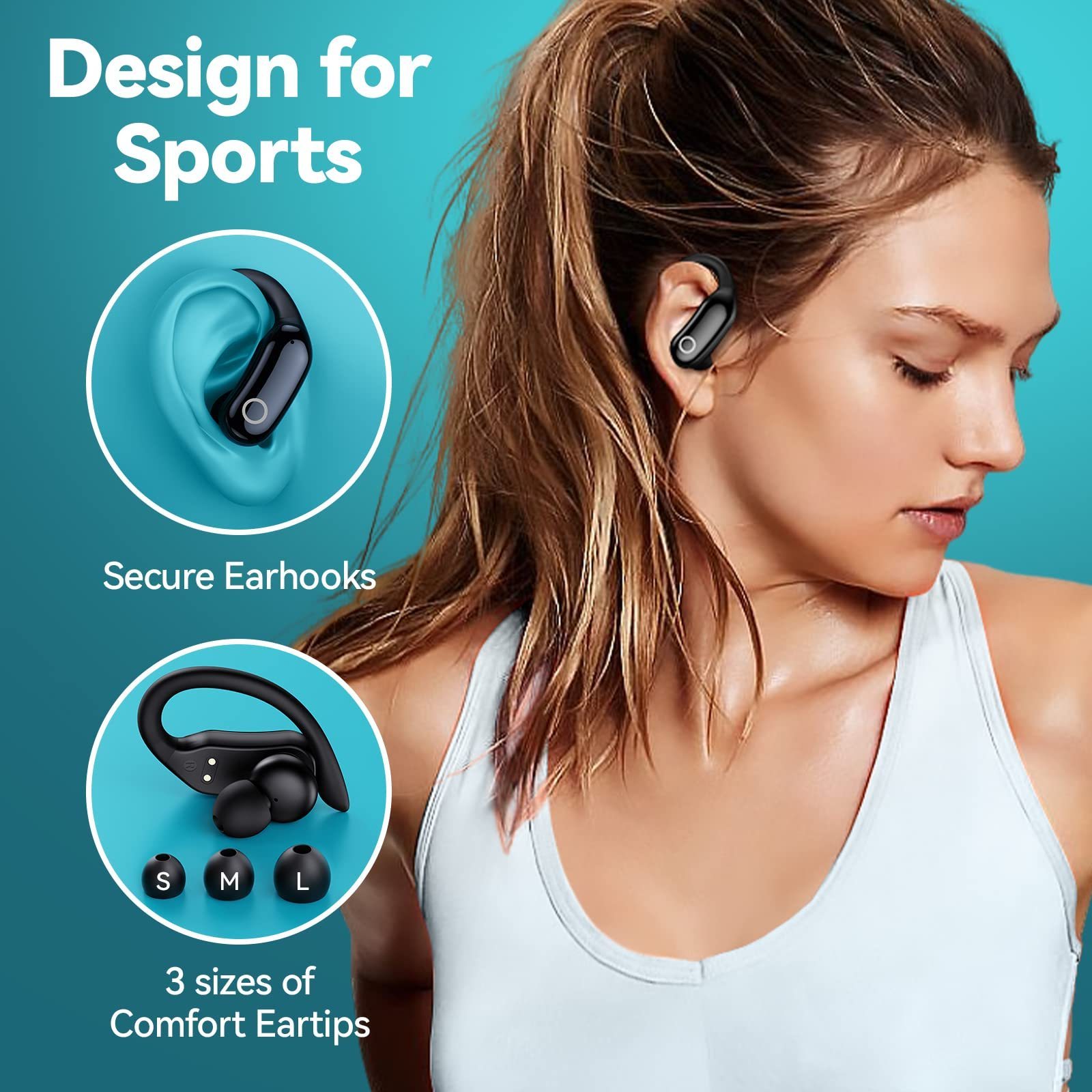 New i26  Wireless Earbuds Earphones Over-Ear Stereo Bass Headset Ipx7 Waterproof  Earhooks Headphones with Microp