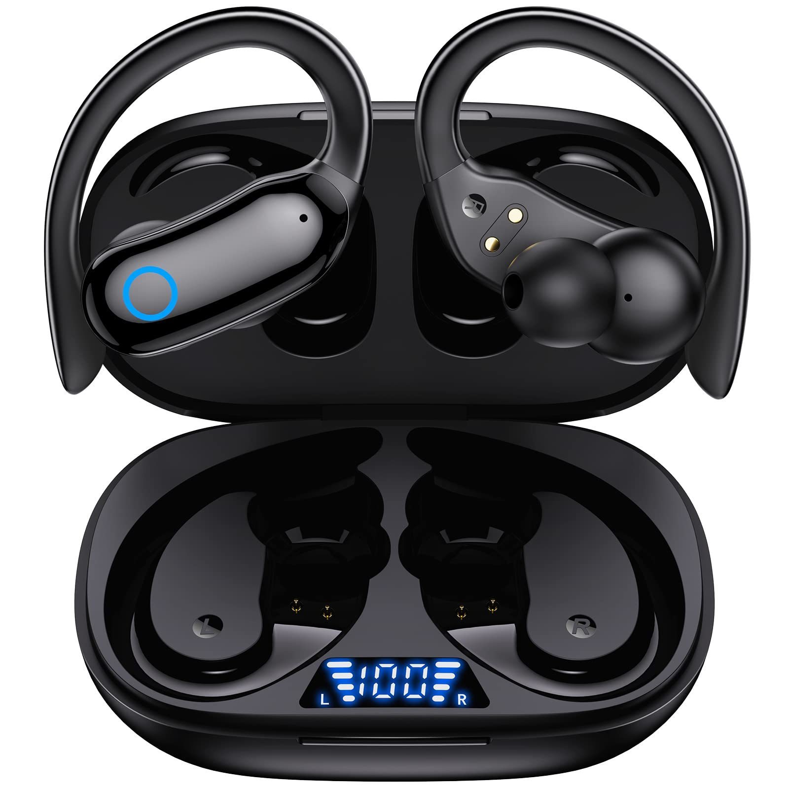 New i26  Wireless Earbuds Earphones Over-Ear Stereo Bass Headset Ipx7 Waterproof  Earhooks Headphones with Microp