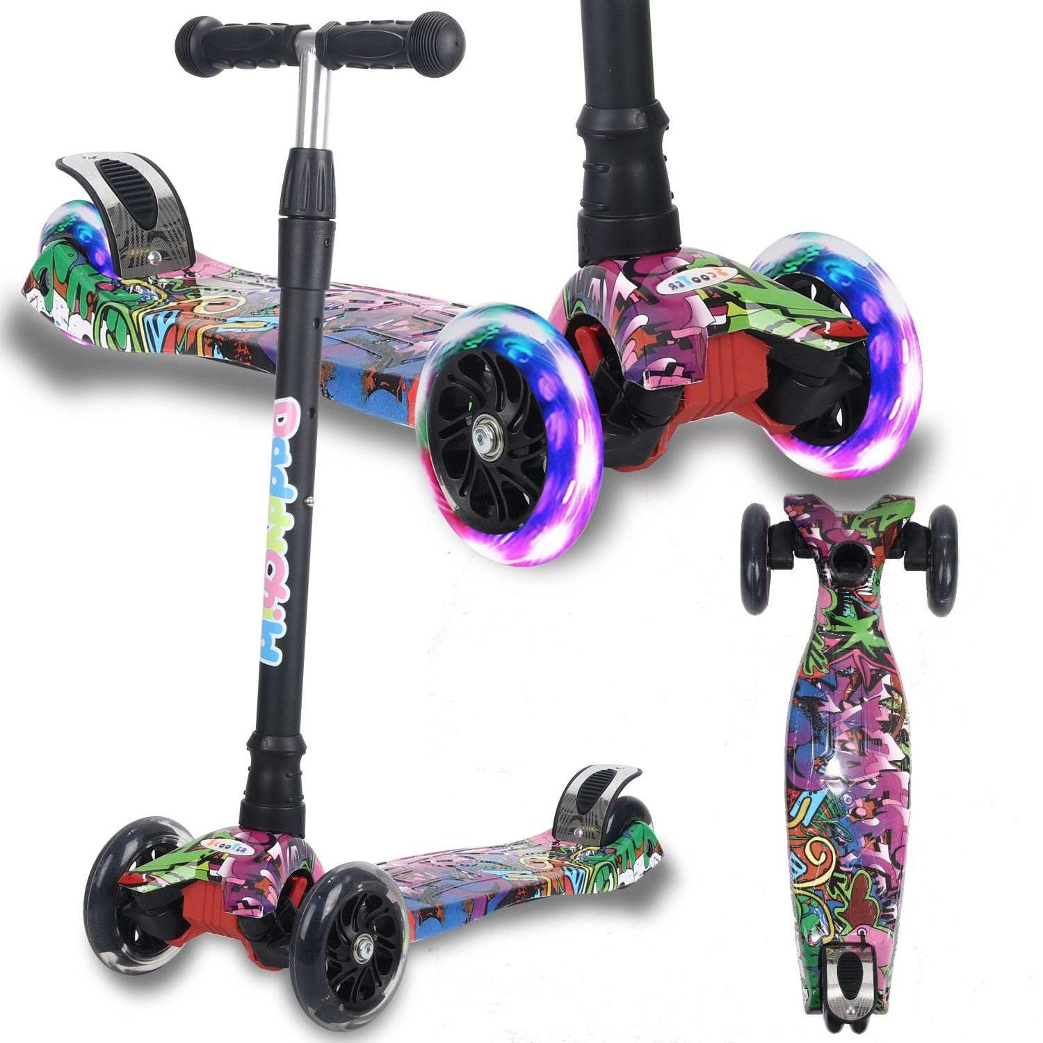 OEM kick scooter kid adjustable   3 wheel with light