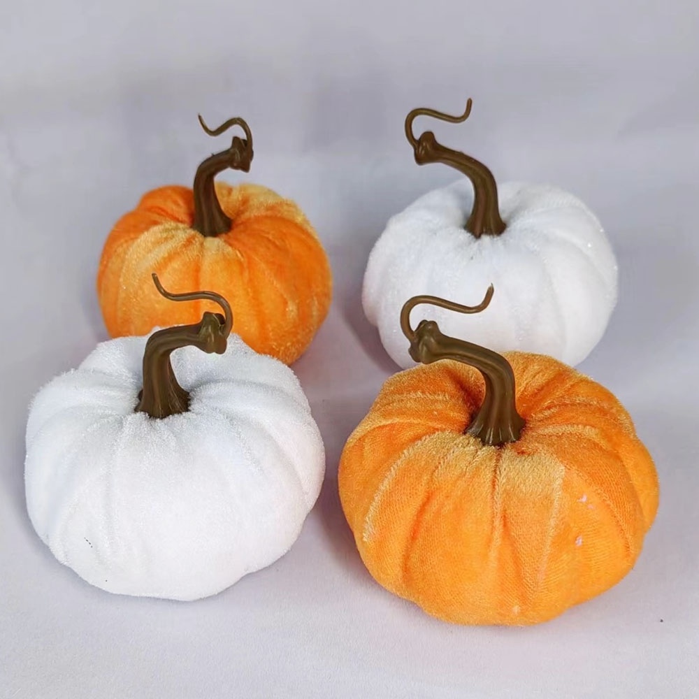 8cm Artificial Harvest Velvet Fabric styrofoam Pumpkins for home halloween Thanksgiving Fall Decorations