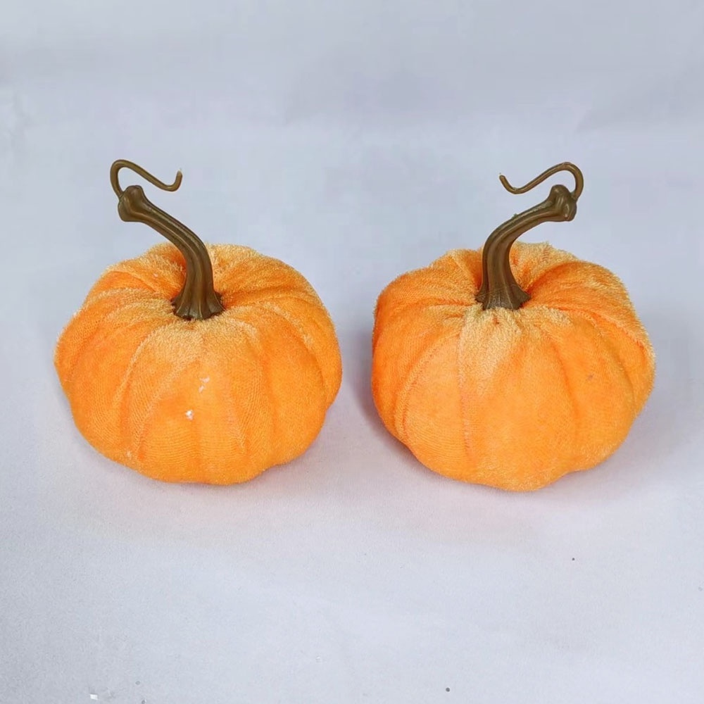 8cm Artificial Harvest Velvet Fabric styrofoam Pumpkins for home halloween Thanksgiving Fall Decorations