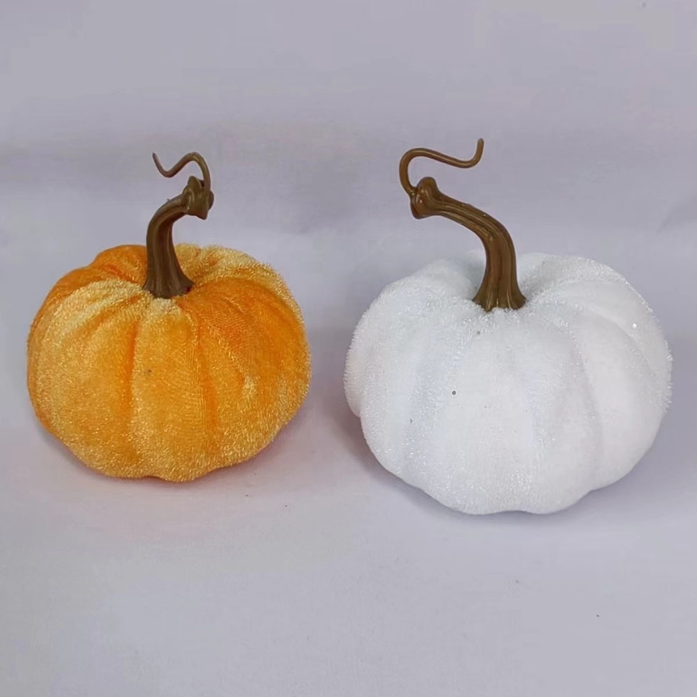 8cm Artificial Harvest Velvet Fabric styrofoam Pumpkins for home halloween Thanksgiving Fall Decorations