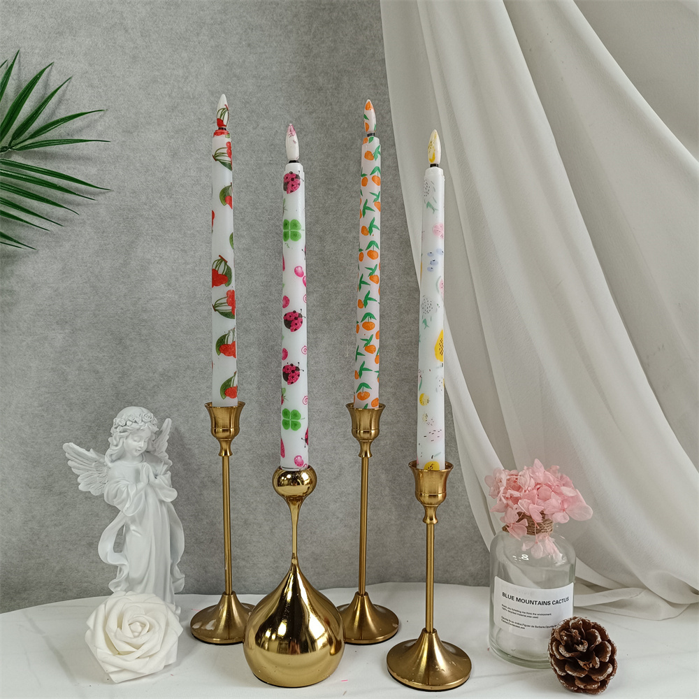 10 inch Long LED Taper Candles With Remote Control Timer Party Dinner Battery Operated Candles Fruit Patterned Flameless Candles