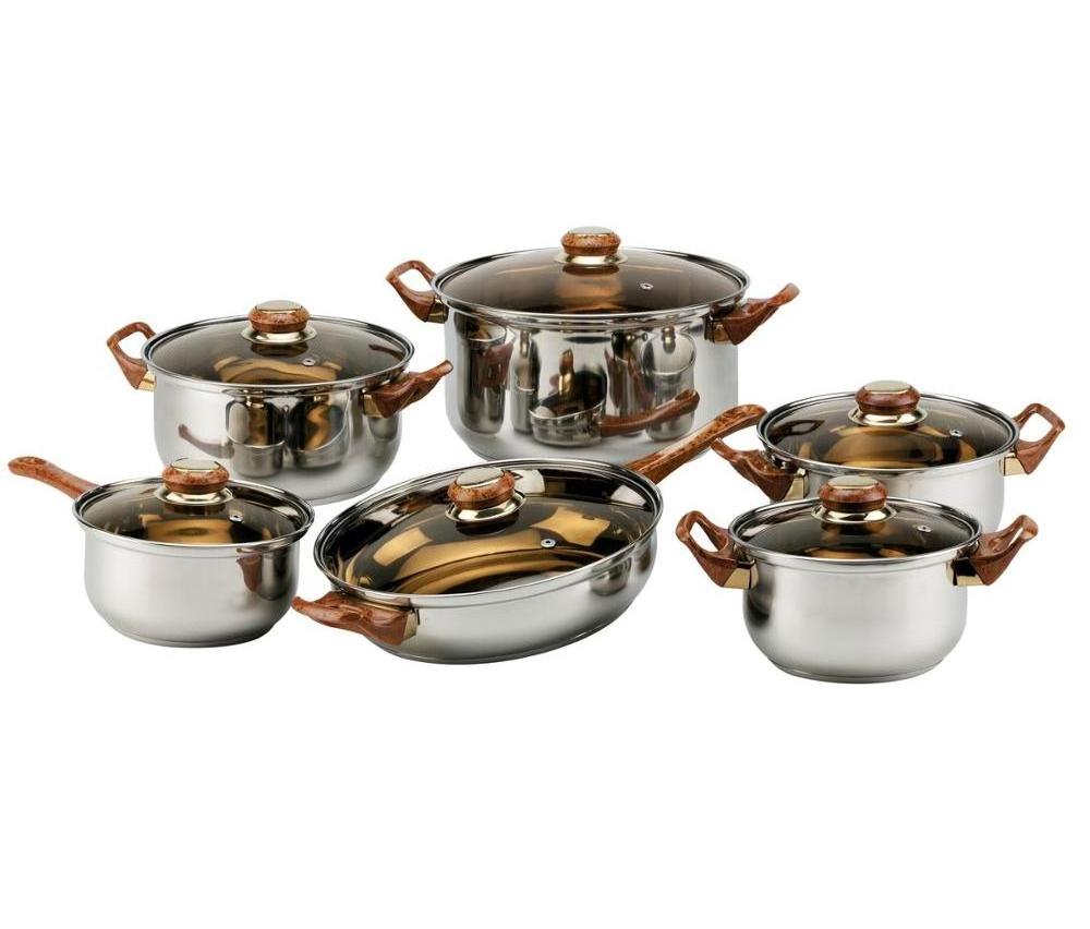 Kitchen accessories stainless steel cooking pot 12pcs saucepan casserole frying pan