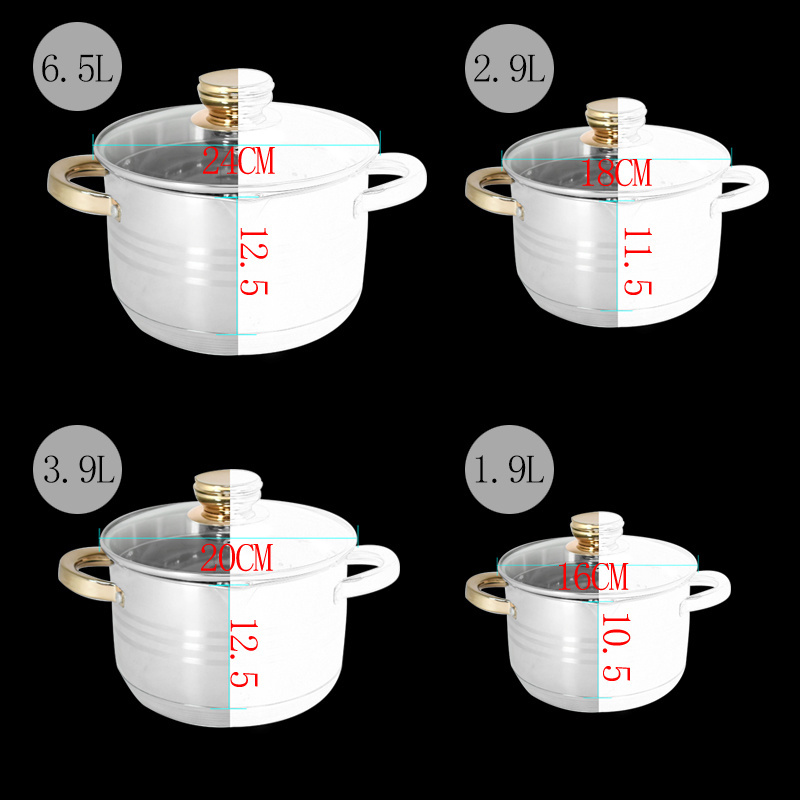 7 Step Induction Bottom S/S Hollow Handle Gold Plated Stainless Steel Cooking Pots Set Casseroles Set