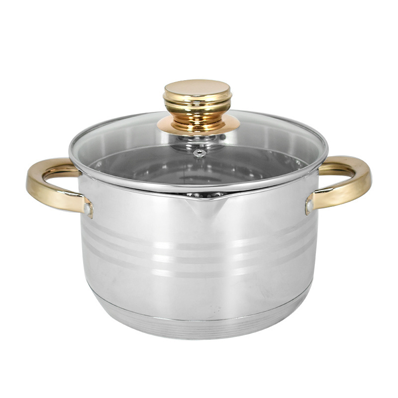 7 Step Induction Bottom S/S Hollow Handle Gold Plated Stainless Steel Cooking Pots Set Casseroles Set