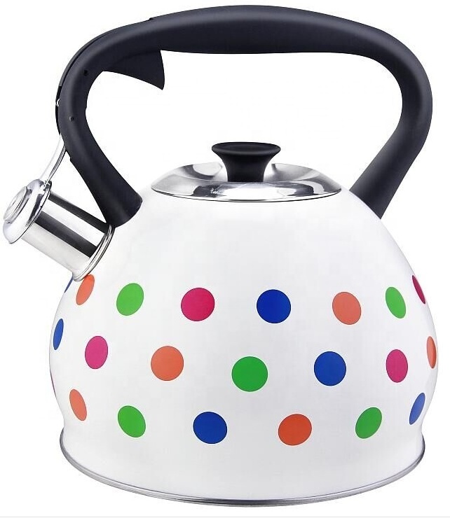 Stainless Steel Automatic Whistling Tea Kettle with painted  round dot kettle