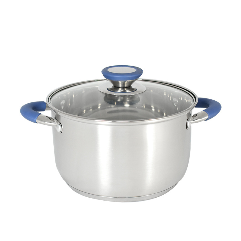 Manufacturer camping pots and pans blue color handle triply stainless steel cookware sets pots and pans