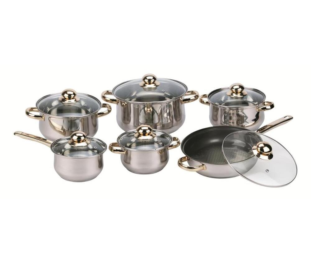 Kitchen accessories stainless steel cooking pot 12pcs saucepan casserole frying pan