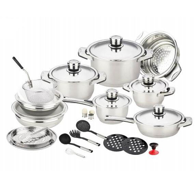 Stainless Steel Wide Edge Cookware Sets with Salad Bowl Steamer Utensils