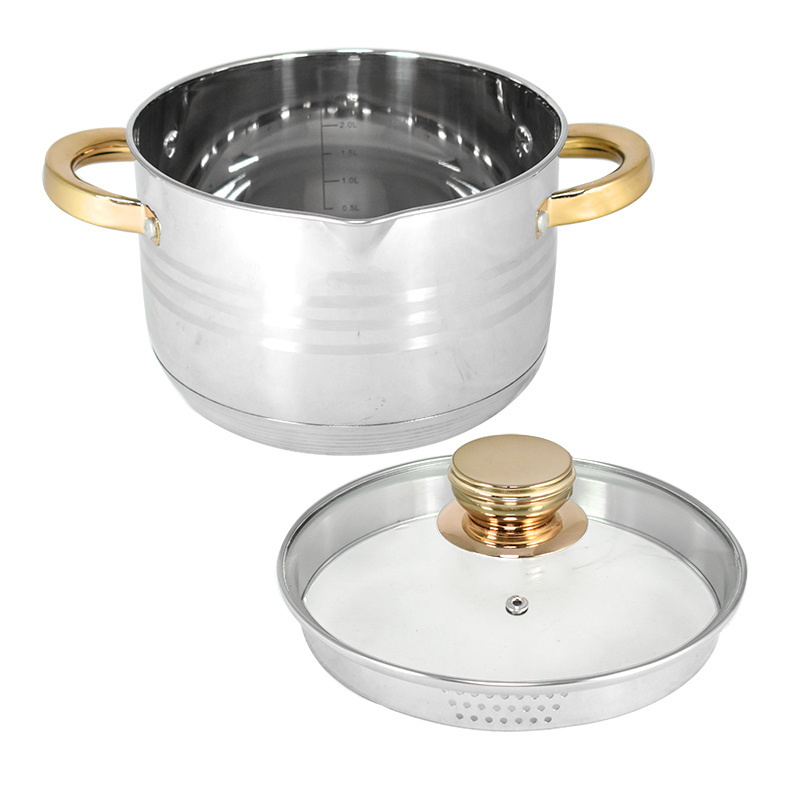 7 Step Induction Bottom S/S Hollow Handle Gold Plated Stainless Steel Cooking Pots Set Casseroles Set