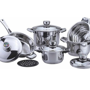 Factory Price Wide Edge Heavy Duty Stainless Steel Cookware Set with Thermometer Lid