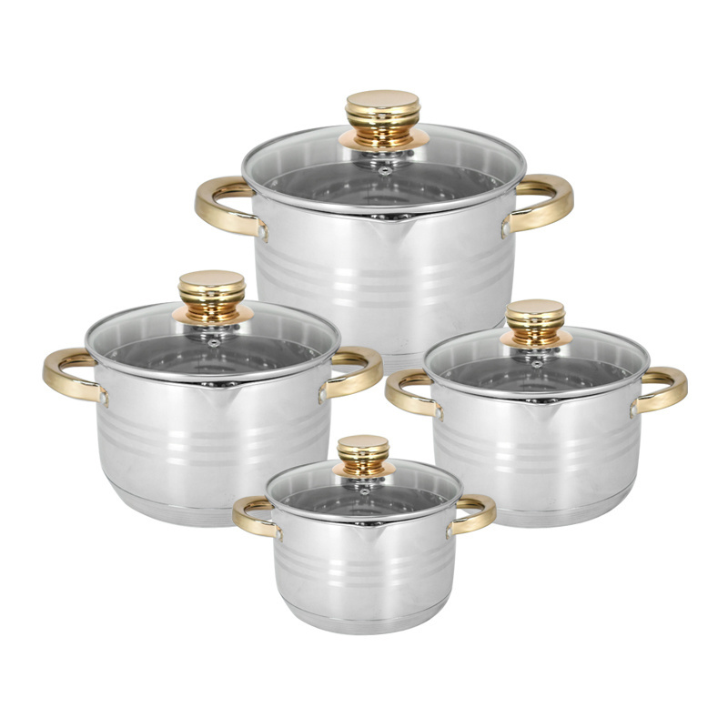 7 Step Induction Bottom S/S Hollow Handle Gold Plated Stainless Steel Cooking Pots Set Casseroles Set