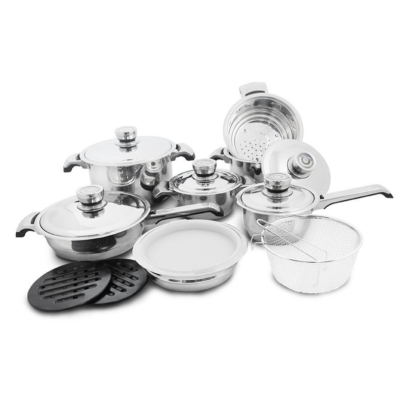 Factory Price Wide Edge Heavy Duty Stainless Steel Cookware Set with Thermometer Lid