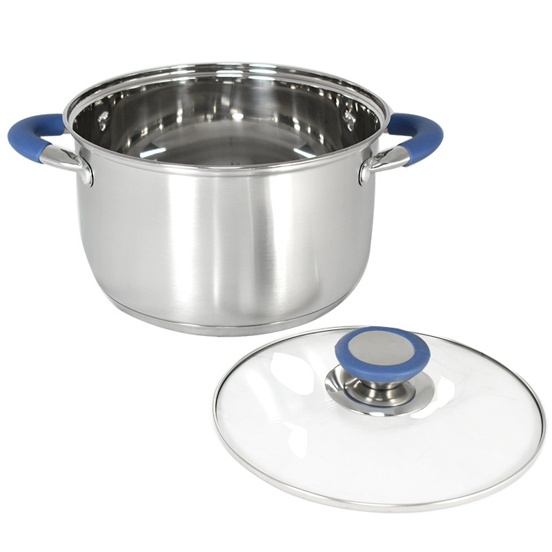 Manufacturer camping pots and pans blue color handle triply stainless steel cookware sets pots and pans